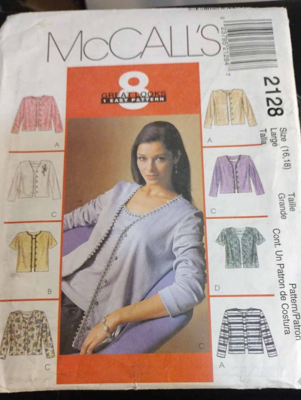 McCall's Lavender Women's Knit Sweater Jacket Pattern 2128 Uncut Sizes 16,18